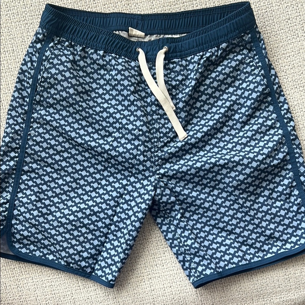 Kids Swim Trunks Blue Patterned Swim Shorts